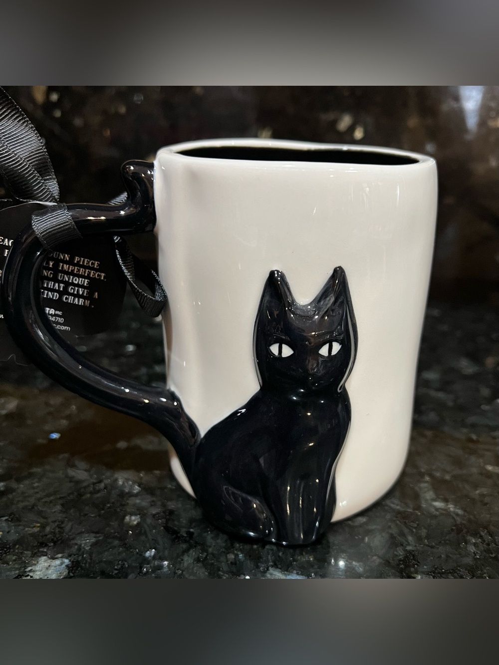 NWT2026 Rae Dunn “FELINE SPOOKY” 3D Black Cat With Tail As Handle Halloween Mug